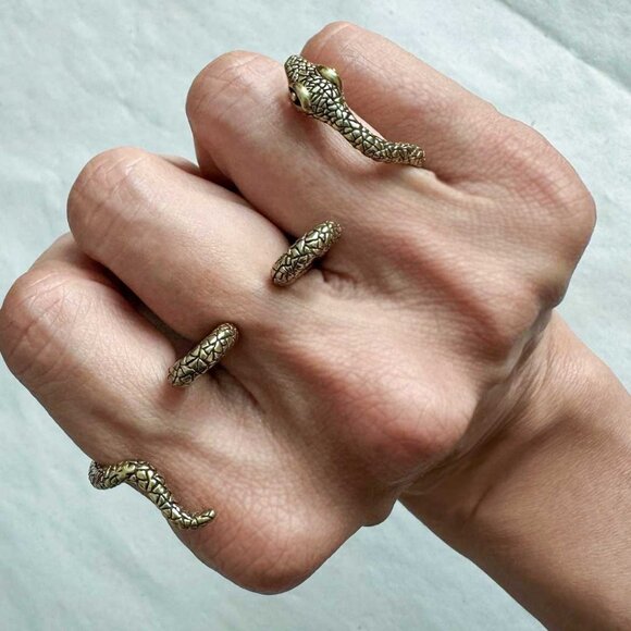 UNIQUE ** three finger snake/serpent ring ** GOLD - Picture 5 of 5